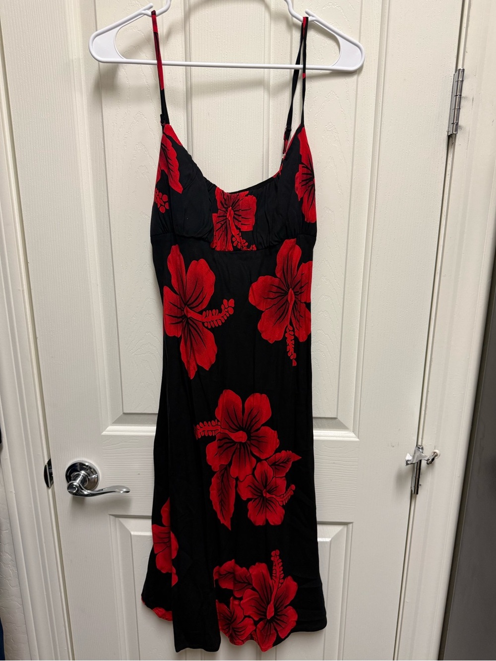 Aloha Hut Hawaii Black Red Hibiscus Floral Padded Sundress